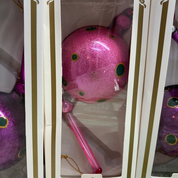 VTG KURT ADLER 6 Polka-Dot Kringle Glass Christmas Ornament Orig Box Fuchsia/Gr - Picture 14 of 16